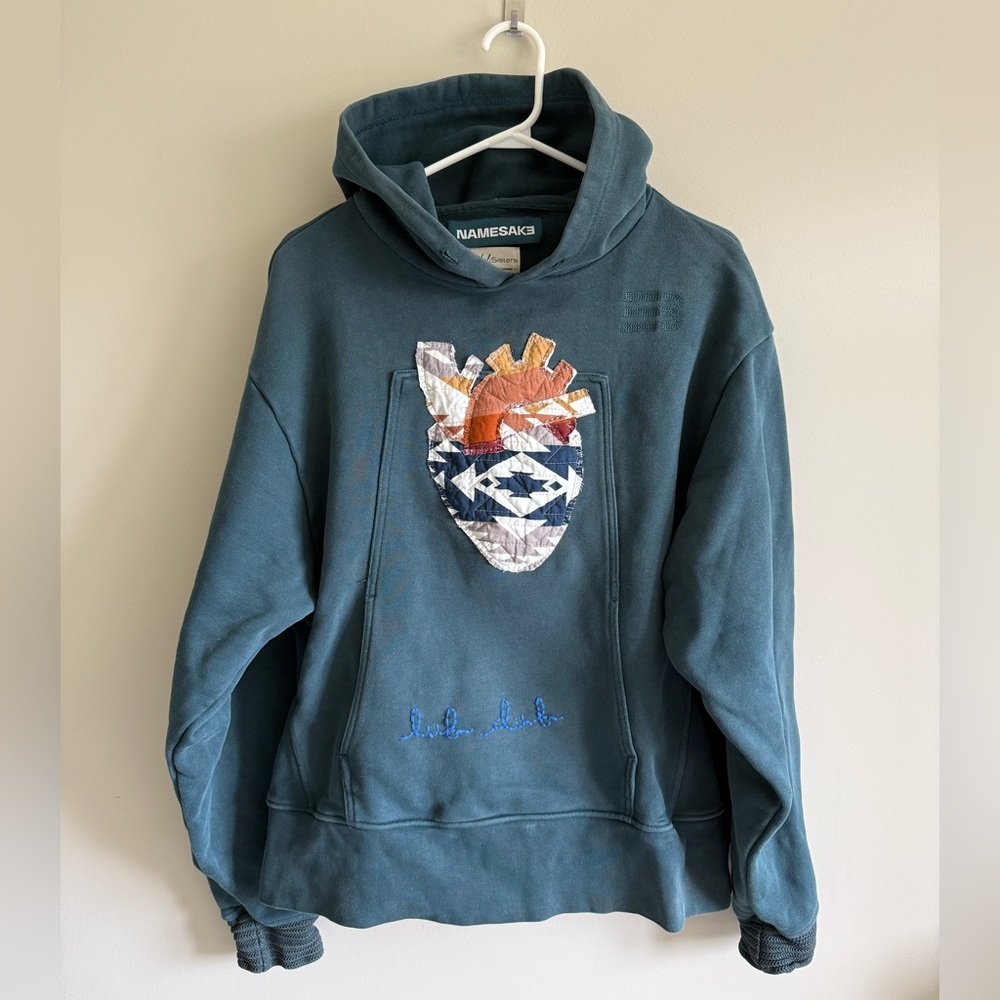 ⭐️ 11. Upcycled ANATOMICAL HEART -TEAL- Hoodie Handmade Patchwork